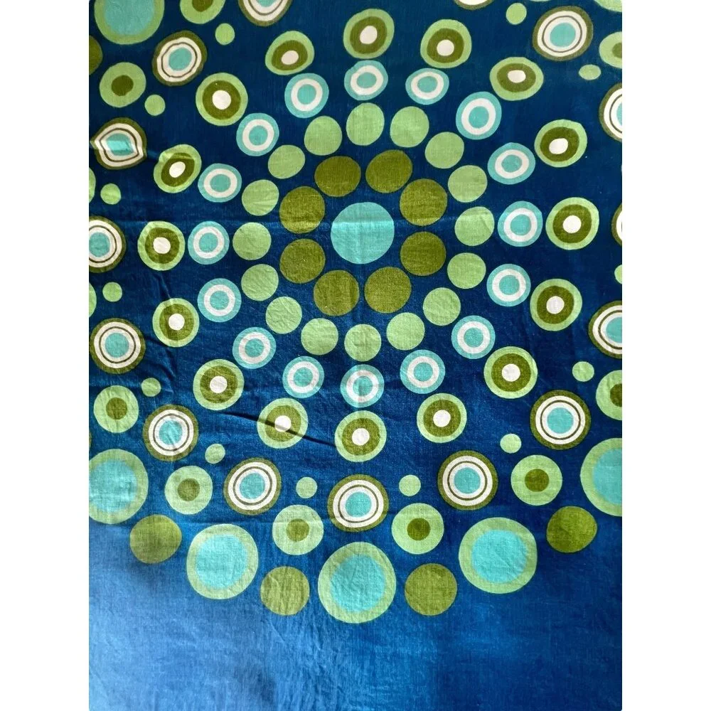 Blue & Green Circular Mandala Tablecloth 64.5x49.5 MCM Linen Event Dinner Party